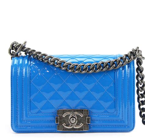 chanel boy bag blue patent leather